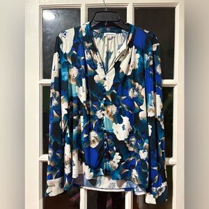 Floral Blue and White Blouse
